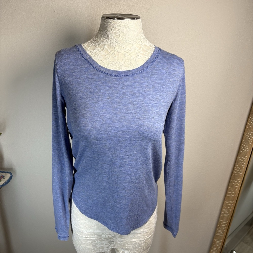 Lululemon Women ~6* Heathered Moroccan Blue Wild Twist Long Sleeve Open Back Top